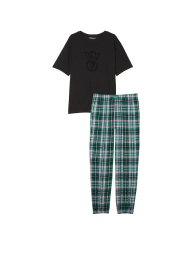 Домашний комплект пижама Victoria’s Secret футболка и штаны 1159809916 (Черный/Зеленый, XXL)