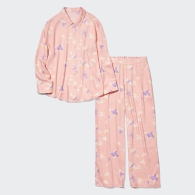 Гладкая пижама Uniqlo комплект рубашка и штаны 1159799828 (Розовый, L)