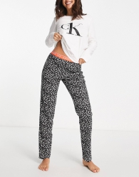 Жіноча піжама Calvin Klein лонгслів та штани 1159800014 (Білий чорний, XS)
