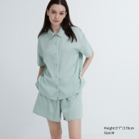 Женская пижама Uniqlo комплект рубашка и шорты 1159802985 (Зеленый, L)
