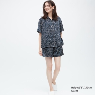 Жіноча піжама Uniqlo комплект сорочка та шорти 1159803063 (Білий/синій, XS)