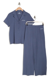 Жіноча піжама Calvin Klein сорочка та штани 1159803338 (Білий/синій, S)