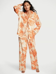 Атласная женская пижама Victoria's Secret рубашка и брюки 1159804298 (Оранжевый, L)