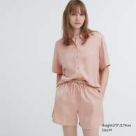 Женская пижама Uniqlo комплект рубашка и шорты 1159805045 (Розовый, M)