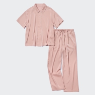 Женская атласная пижама Uniqlo комплект рубашка и штаны 1159805835 (Розовый, M)