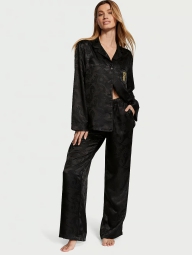 Атласна жіноча піжама Victoria's Secret сорочка та штани 1159807069 (Чорний, L)