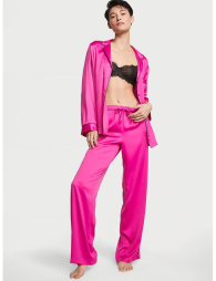 Атласна жіноча піжама Victoria's Secret сорочка та штани 1159831060 (Рожевий XXL)