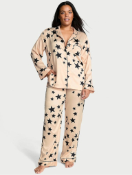 Женская сатиновая пижама Victoria's Secret рубашка и брюки 1159832315 (Бежевый XXL)