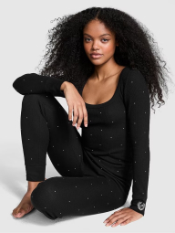 Пижама из вафельного трикотажа Victoria's Secret со стразами 1159835728 (Черный XXL)