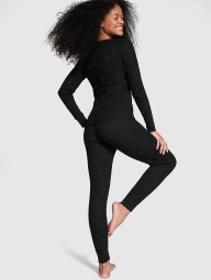 Пижама из вафельного трикотажа Victoria's Secret со стразами 1159835728 (Черный XXL)
