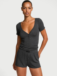 Домашний комплект в рубчик Victoria’s Secret футболка и шортики 1159836968 (Серый S)