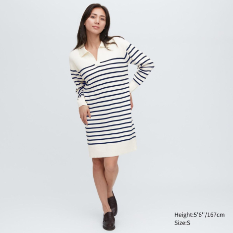 Женское теплое платье Uniqlo с длинными рукавами 1159781608 (Молочный, S)