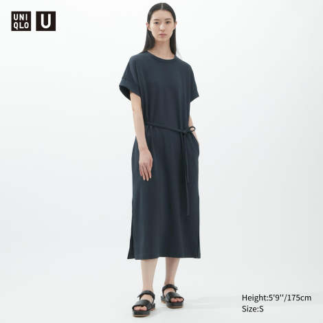 Женское платье без рукавов Uniqlo с поясом 1159784818 (Серый, L)