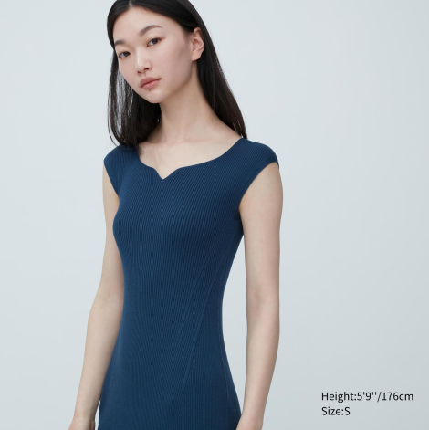 Женское платье в рубчик Uniqlo уникальная технология 3D Knit 1159788224 (Синий, XS)