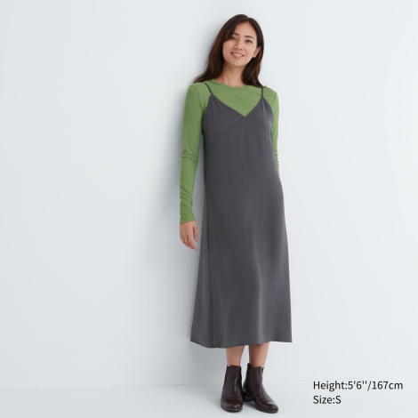 Платье-миди Uniqlo на бретелях 1159799346 (Серый, S)