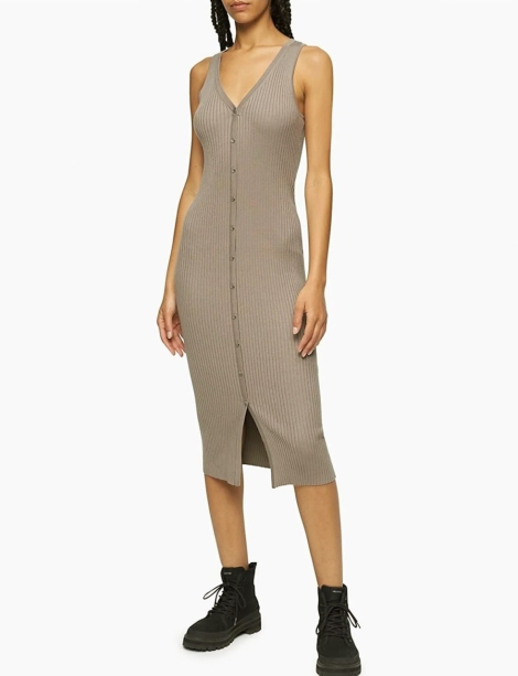 Женское платье Calvin Klein без рукавов в рубчик 1159796694 (Бежевый, S)