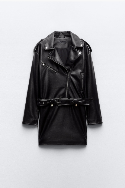 Платье-куртка ZARA из искусственной кожи 1159797380 (Черный, S)