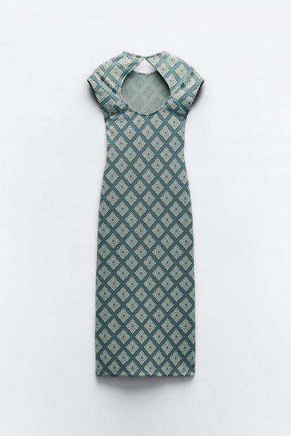 Жаккардовое платье-миди ZARA 1159800074 (Зеленый, S)