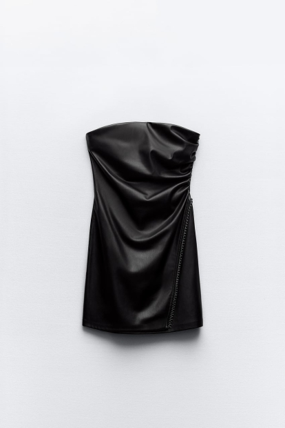 Платье-мини ZARA из экокожи 1159803120 (Черный, S)