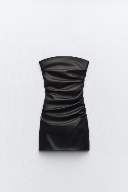 Платье-мини ZARA из экокожи 1159803260 (Черный, XS)