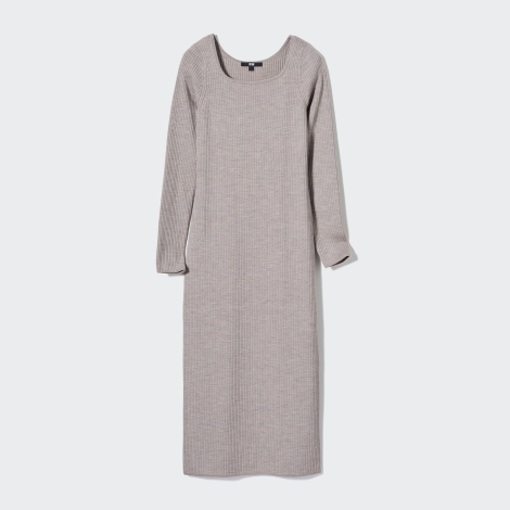 Мягкое платье в рубчик Uniqlo из мериносовой смеси 1159801891 (Серый, XS)