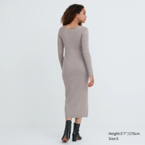 Мягкое платье в рубчик Uniqlo из мериносовой смеси 1159801891 (Серый, XS)