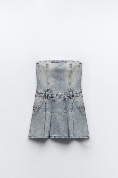 Джинсова сукня-міні ZARA 1159803001 (Білий/синій, M)