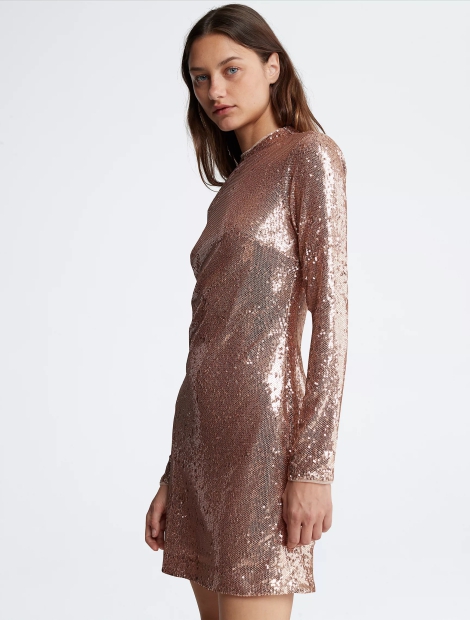 Женское мини-платье Calvin Klein из пайеток 1159804930 (Золотистый, 2)