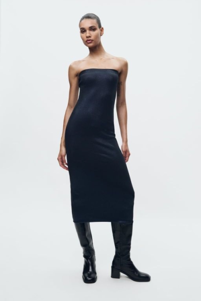 Блискуча сукня-міді ZARA 1159820662 (Синій S)