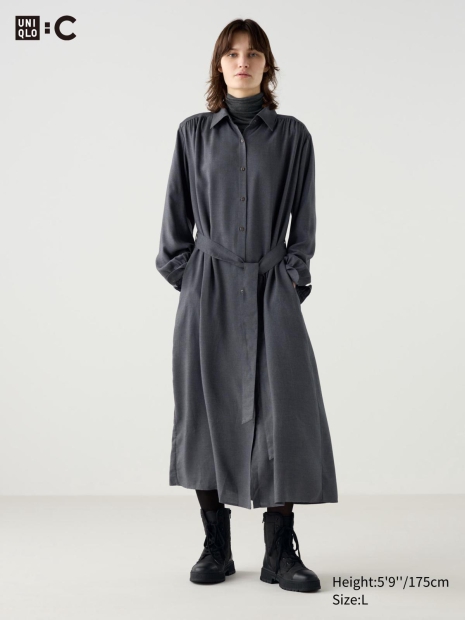 Жіноча сукня-сорочка UNIQLO з поясом 1159824801 (Сірий S)