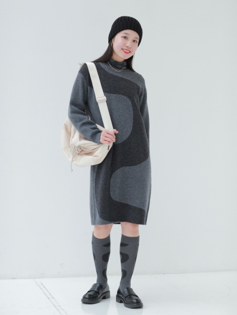 Теплое платье Uniqlo с длинным руковом 1159827114 (Серый L)