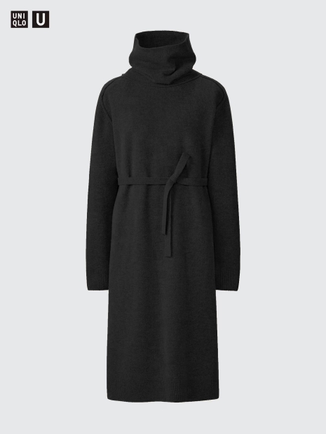 Женское шерстяное платье Uniqlo с длинными рукавами 1159828021 (Черный L)