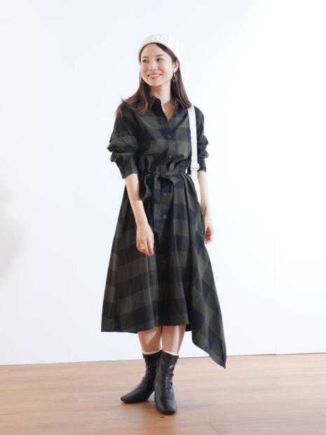 Жіноча сукня-сорочка UNIQLO в асиметричну клітинку 1159828194 (Зелений M)