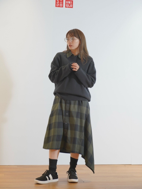 Жіноча сукня-сорочка UNIQLO в асиметричну клітинку 1159828194 (Зелений M)