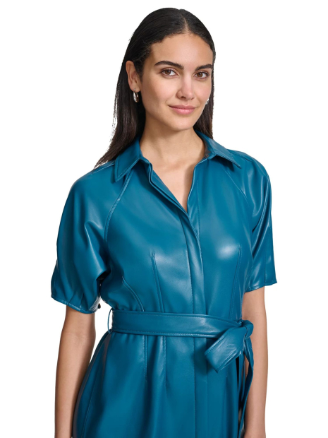 Женское платье-рубашка Calvin Klein из экокожи 1159832886 (Синий 10)