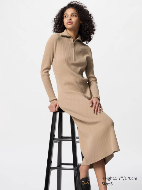 Женское платье Uniqlo в рубчик 1159833480 (Бежевый M)