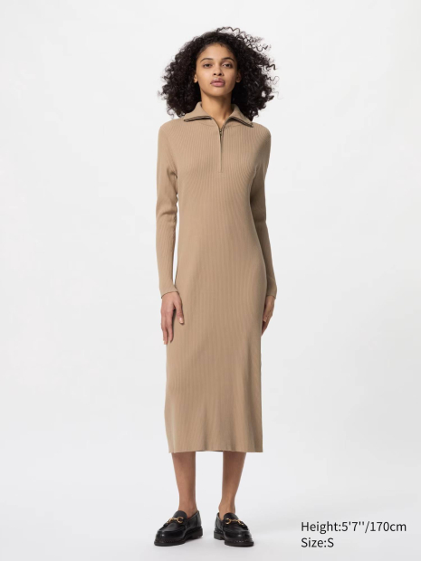 Женское платье Uniqlo в рубчик 1159833480 (Бежевый M)