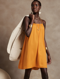 Женское легкое мини-платье Banana Republic на тонких бретелях 1159772290 (Оранжевый, M)