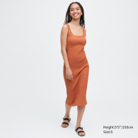 Женское платье в рубчик Uniqlo без рукавов 1159786098 (Оранжевый, L)