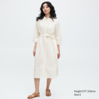 Женское платье-рубашка UNIQLO с поясом 1159789089 (Белый, XS)