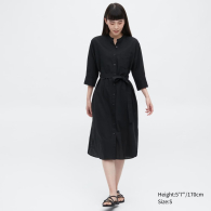 Женское платье-рубашка UNIQLO с поясом 1159789093 (Черный, S)