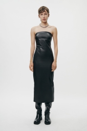 Платье-миди ZARA из экокожи 1159799963 (Черный, S)
