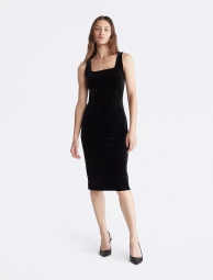 Бархатное платье миди Calvin Klein с квадратным вырезом 1159804779 (Черный, 8)