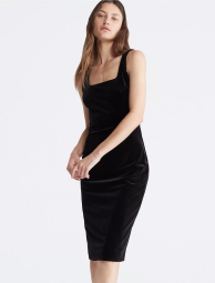 Бархатное платье миди Calvin Klein с квадратным вырезом 1159804780 (Черный, 10)