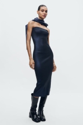 Блестящее платье-миди ZARA 1159820662 (Синий S)