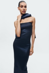 Блискуча сукня-міді ZARA 1159820662 (Синій S)