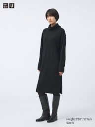 Женское шерстяное платье Uniqlo с длинными рукавами 1159828021 (Черный L)