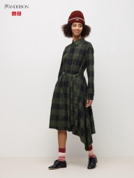Женское платье-рубашка UNIQLO в клетку асимметричное 1159828194 (Зеленый M)