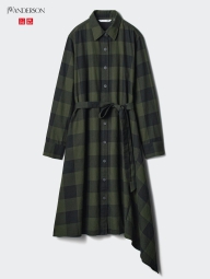 Женское платье-рубашка UNIQLO в клетку асимметричное 1159828194 (Зеленый M)