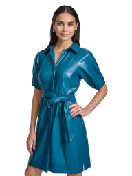 Женское платье-рубашка Calvin Klein из экокожи 1159832886 (Синий 10)